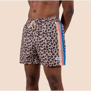 Duvin Cheetah Disco Animal print Lined Drawstring Swim Short Trunks Sz L Retired
